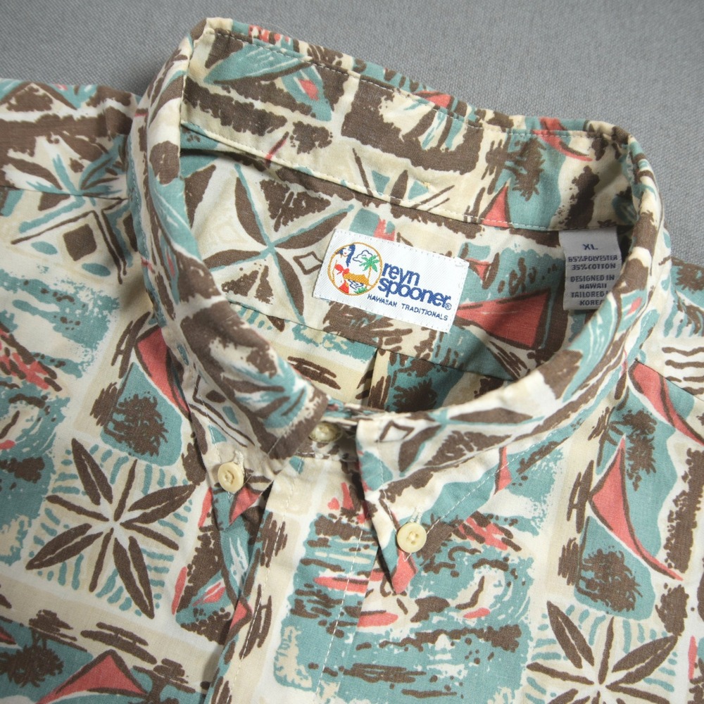 Vintage 90s Reyn Spooner Hawaiian Sailboat Tropical Men XL Aloha Reverse Print